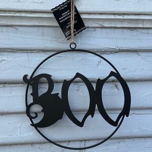 Black Metal 'Boo' Halloween Metal Wreath Form / Hanging Sign by Ashland